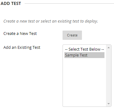 Select an existing test or create a new test